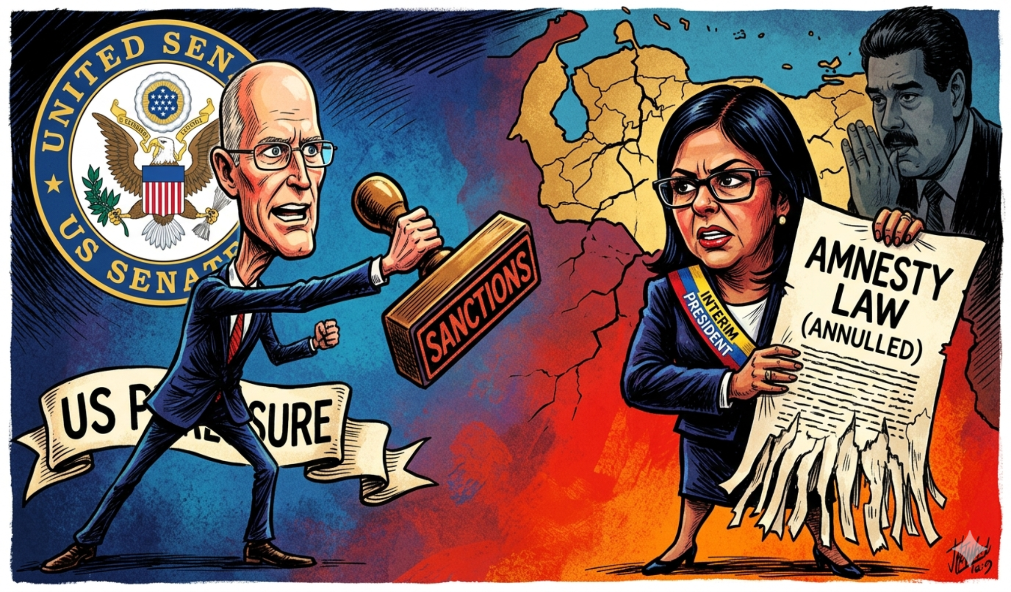 Rick Scott Demands US Sanctions on Venezuela’s Delcy Rodríguez Over Amnesty Repeal